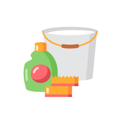 Temizlik malzemeleri vektör düz renk simgesi. Temizlik için Deterjan. Şişede dezenfektan. Ev aletleri. Mobil uygulama için çizgi film klip sanatı. İzole edilmiş RGB illüstrasyonu