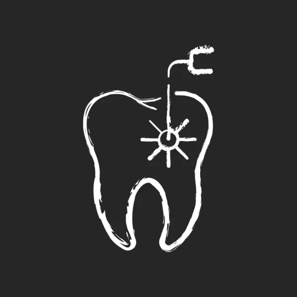 Laser Dental Procedures Chalk White Icon Black Background Tooth Laser — Stock Vector