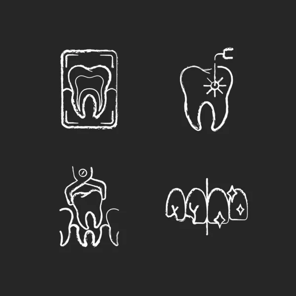 Dental Practice White Icons Set Black Background Instruments Dental Treatment — Stock Vector