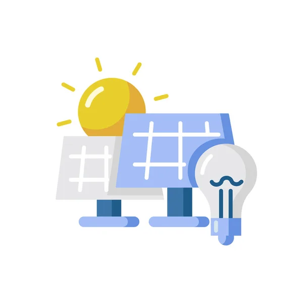 Solkraftverkets Vektor Platt Färg Ikon Förnybar Energi Alternativ Elkälla Kraftverk — Stock vektor