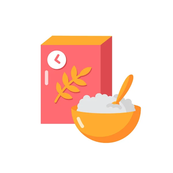 Ontbijt Cornflakes Vector Platte Kleur Pictogram Verse Muesli Kom Vlokken — Stockvector