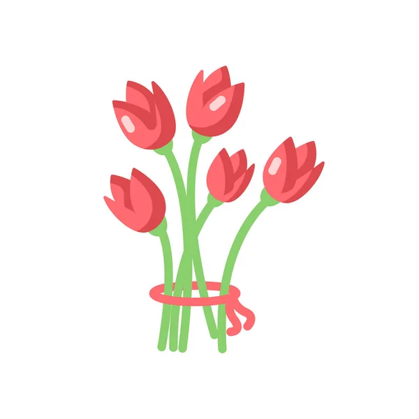 Flores Vector Icono Color Plano Ramo Regalo Romántico Tulipanes Florecientes — Vector de stock