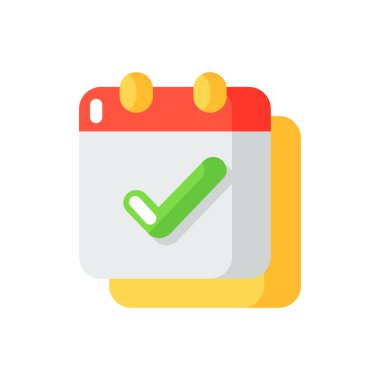 Takvim uygulaması vektör düz renk simgesi. Program ve zaman yönetimi. Görevi tamamla. Planlı olaylar hatırlatıyor. Randevu organizasyonu. Mobil uygulama için çizgi film klip sanatı. İzole edilmiş RGB illüstrasyonu