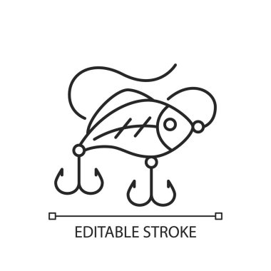 Doğrusal simgeyi çeker. Wobbler yemi. Balık yemi. Yapay Balık Yemi. Balıkçılar için turnuva. İnce çizgi özelleştirilebilir illüstrasyon. Contour sembolü. Vektör izole çizim. Düzenlenebilir vuruş
