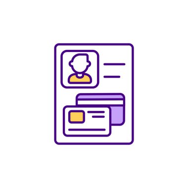 Hassas kişisel tanımlayıcı bilgi RGB renk simgesi. Gizli verileri yönetiyorum. Kredi ve banka kartı numaraları. Pasaport bilgileri. Veri gizliliği. İzole vektör illüstrasyonu