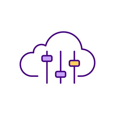 Bulut özelleştirme RGB renk simgesi. Teknik yardım olmadan geliştirme ve geliştirme. Kişiselleştirme ve yapılandırma. Bulut hesaplama ortamı. İzole vektör illüstrasyonu