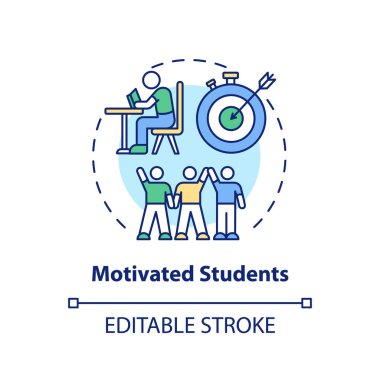 Motive öğrenci konsepti ikonu. Çevrimiçi özel ders faydaları. İnce çizgi çizimine katılmak ve öğrenmek için daha heyecanlı olmalısın. Vektör izole edilmiş RGB renk çizimi. Düzenlenebilir vuruş