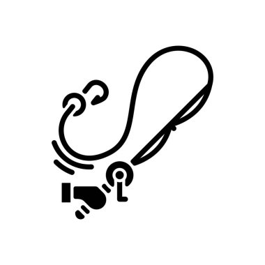 Çubuk siyah kabartma simgesi dökülüyor. Karbon maddesel. Balıkçılık turnuvası. Okyanus balıkçılığı, balık yemi. Dönen makineler fırlatılıyor. Beyaz uzayda siluet sembolü. Vektör izole illüstrasyonu