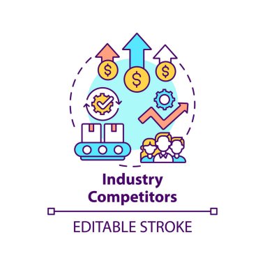 Endüstri yarışmacıları konsept simgesi. Rekabetçi rekabet fikri ince çizgi çizimi. Benzer ürünler, hizmetler satan işletmeler. Vektör izole edilmiş RGB renk çizimi. Düzenlenebilir vuruş