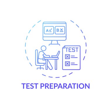 Test hazırlık konsepti simgesi. Çevrimiçi öğretim işleri tipleri. Standartlaştırılmış sınavlarda öğrencilerin performansını artırmak ince çizgi çizimi fikri. Vektör izole edilmiş RGB renk çizimi