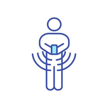 Hücresel frekans RGB renk simgesi. Akıllı telefon bağımlılığı. Cep telefonuna bağımlılık. Çevrimiçi iletişim. Zararlı hücresel dalgalara maruz kalmak. Gadget bağımlısı. İzole vektör illüstrasyonu