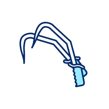 Buz eksenleri RGB renk simgesi. Gerekli tırmanma ekipmanları. Ekstrem spor malzemeleri. Açık hava aktivitesi, dağcılık tutuşu. Kış tatili. Kış aktivitesi. İzole vektör illüstrasyonu