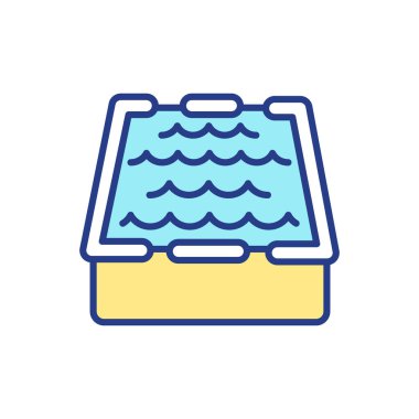 Suni gölet RGB renk simgesi. Yüzme havuzu. Su dalgaları, balık yetiştirmek için depo, kabuklu deniz hayvanı, karides. Deniz ürünleri yetiştirin. Aquafarm üretimi. Mariculture işi. İzole vektör illüstrasyonu