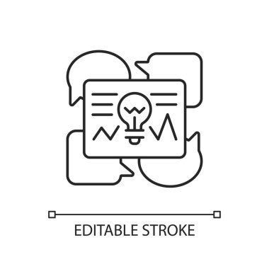 Fikirler doğrusal simge olarak iletiliyor. Kritik düşünce. İletişim yollarını optimize ediyor. İnce çizgi özelleştirilebilir illüstrasyon. Contour sembolü. Vektör izole çizim. Düzenlenebilir vuruş