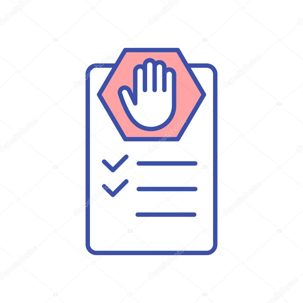 Create no list RGB color icon. List of personal restrictions. Self care practice. Checklist for things to avoid. Check limitations. Conscious living and mindfulness. Isolated vector illustration