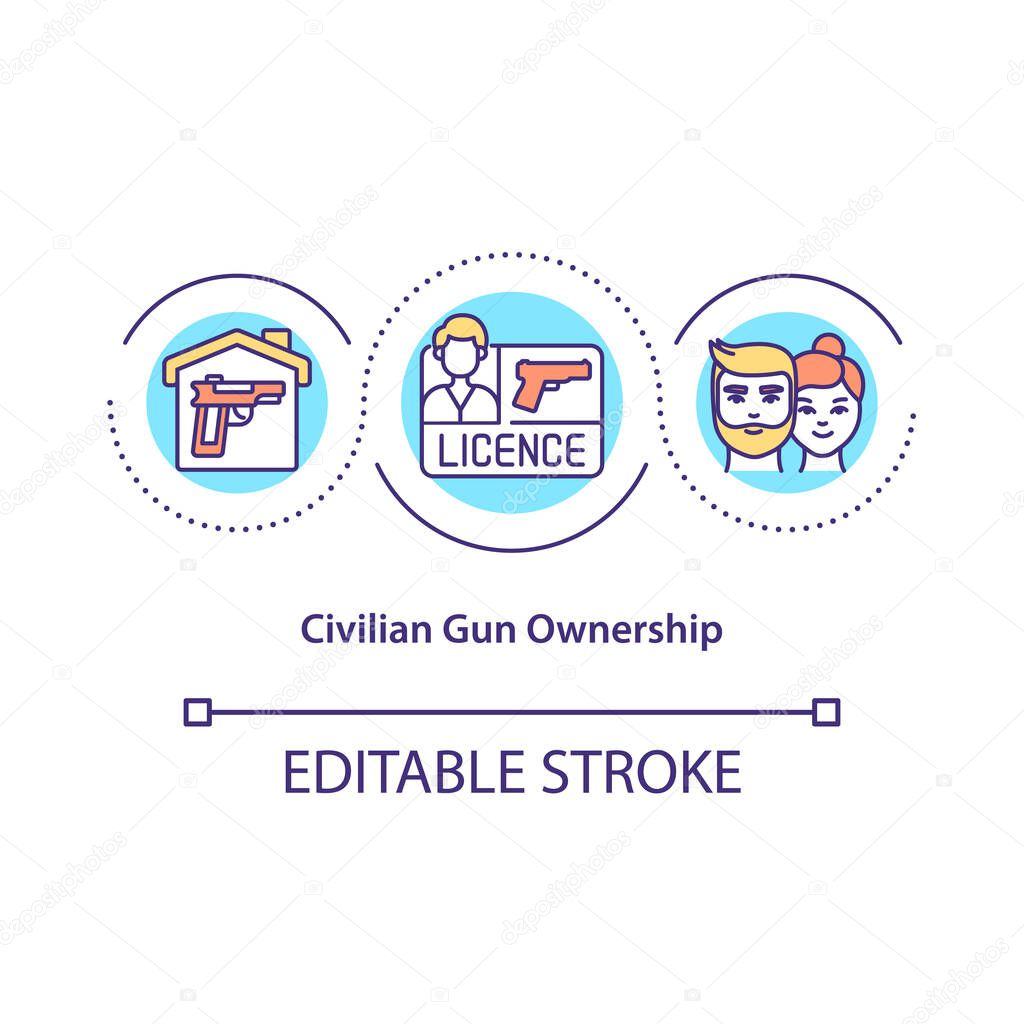 Civilian gun ownership concept icon. Legal possession of weapons idea thin line illustration. Full protection of a young family. Vector isolated outline RGB color drawing. Editable stroke