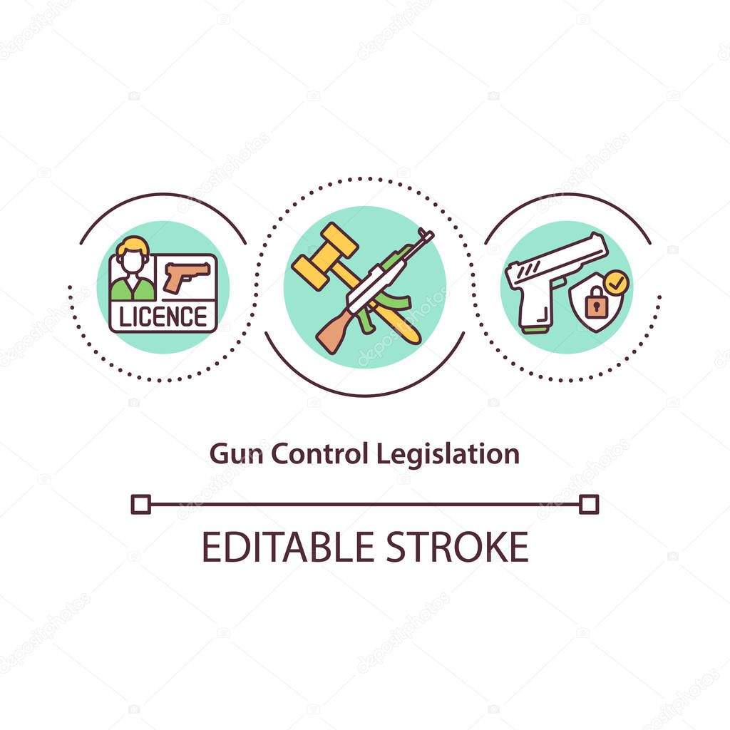 Gun control legislation concept icon. Compliance with laws possession and carrying of weapons idea thin line illustration. Vector isolated outline RGB color drawing. Editable stroke