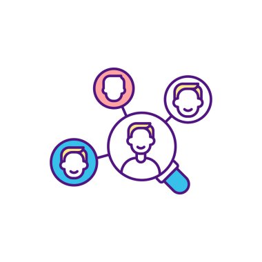 RGB renk simgesi oluşturan organizasyon işgücü. İnsan kaynakları. Yetenek yönetimini hedef al. İnsan gücü, işçilik, personel. İş gücü eylem planı gözden geçiriliyor ve değerlendiriliyor. İzole vektör illüstrasyonu