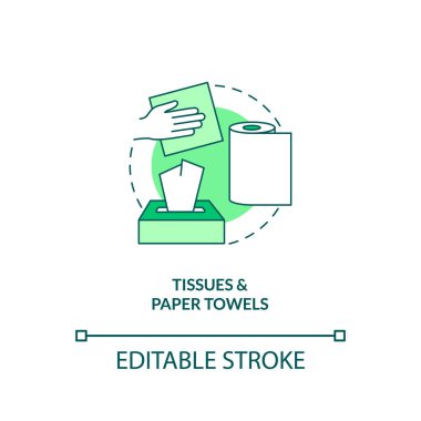 Peçete ve kağıt havlu konsept ikonu. Gıda bozulmuş kağıt atığı fikri ince çizgi çizimi. Geri dönüştürülmüş, çevre dostu malzemeler. Vektör izole edilmiş RGB renk çizimi. Düzenlenebilir vuruş