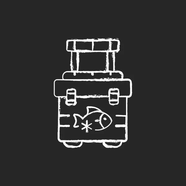 Риболовля Холодніша Крейдяна Біла Іконка Чорному Тлі Основне Обладнання Рибалок — стоковий вектор