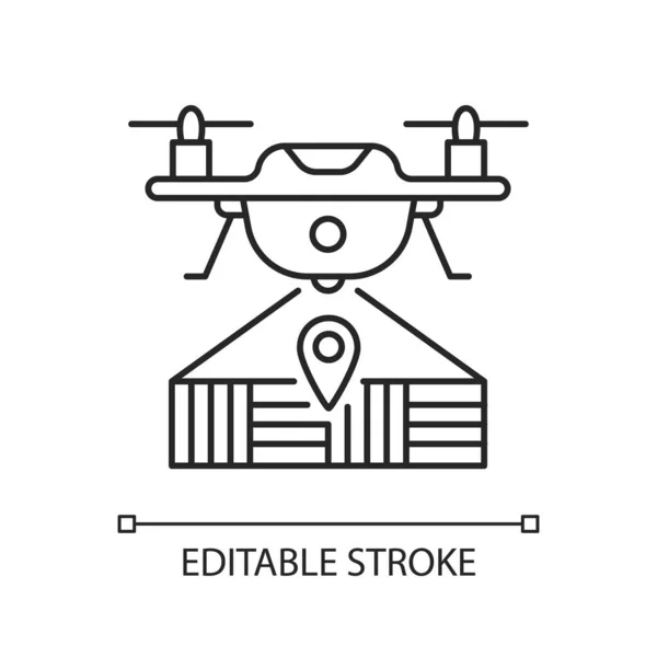 Drone Mapeo Icono Lineal Agricultura Inteligente Ingeniería Topografía Robótica Agrícola — Vector de stock