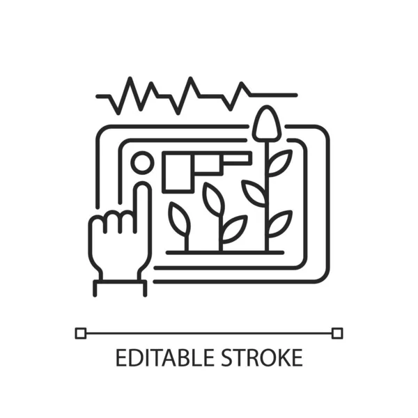 歩留まり予測線形アイコン 土壌試験情報 作物の成長予測 機械学習 細い線のカスタマイズ可能なイラスト 輪郭のシンボル ベクトル絶縁外形図面 編集可能なストローク — ストックベクタ