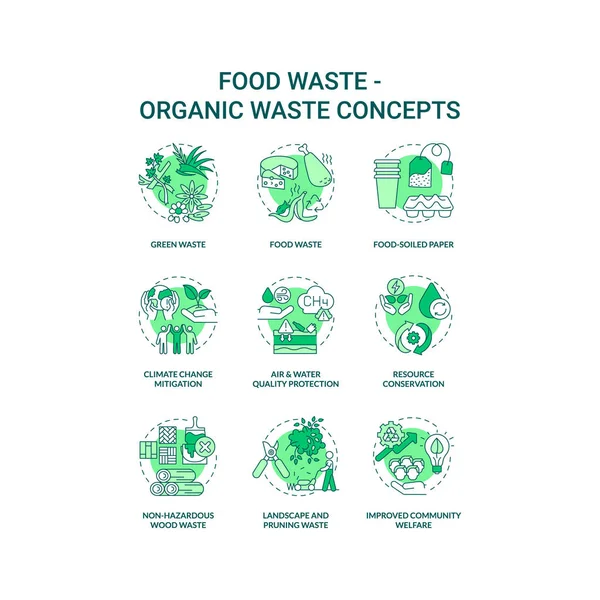 Набір Піктограм Концепції Харчових Відходів Ідея Органічних Відходів Тонка Лінія — стоковий вектор