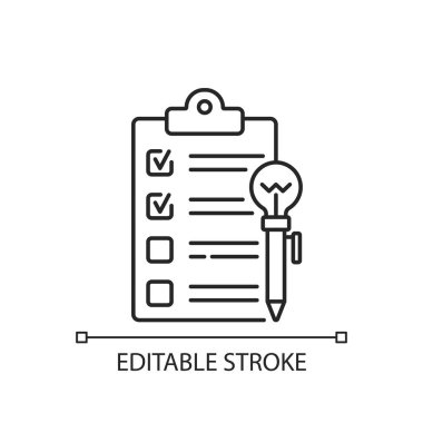 Gündem çalışma çizelgesi doğrusal simgesi. Atölye ikonu. Zaman yönetimi aracı. Kullanmak için verimli bir zaman. İnce çizgi özelleştirilebilir illüstrasyon. Contour sembolü. Vektör izole çizim. Düzenlenebilir vuruş