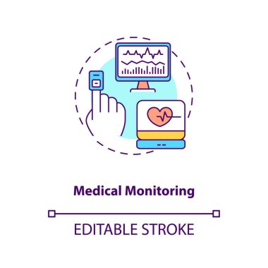 Tıbbi gözlem konsepti ikonu. CPS uygulama fikri ince çizgi çizimi. Tahmini hasta sağlığı durumu. Ciddi sorunlardan kaçınmak. Vektör izole edilmiş RGB renk çizimi. Düzenlenebilir vuruş