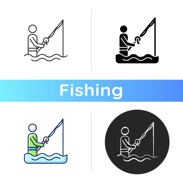 Wade Fishing Icon Casting Spinning Rod Water Outdoor Activities Trophy — Stock Vector