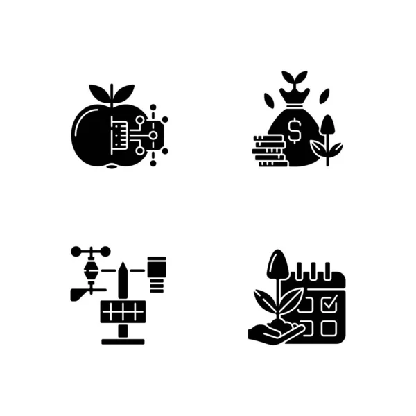 Estimating Planting Time Black Glyph Icons Set White Space Iot — Stock Vector