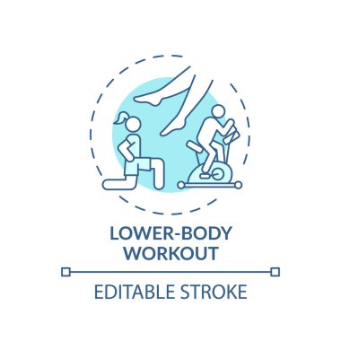 Alt vücut egzersiz konsepti simgesi. Beden eğitimi fikri ince çizgi çizimi. Karın kasları, bel altı, kalça kasları, kaslar. Vektör izole edilmiş RGB renk çizimi. Düzenlenebilir vuruş
