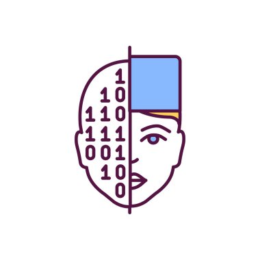 Sağlık hizmeti RGB renk ikonunda yapay zeka. TeleHealth servisi için kişisel yazılım. Dijital dönüşüm, endüstri dijitalleşmesi. Veri şifreleme. İzole vektör illüstrasyonu