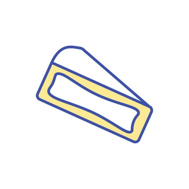 Camembert peyniri parçası RGB renk simgesi. Süt bazlı yiyecek. Yemek malzemesi. Yemek tarifi. Peynir imalatı ürünü. Süt endüstrisi. Peynir üretimi. İzole vektör illüstrasyonu