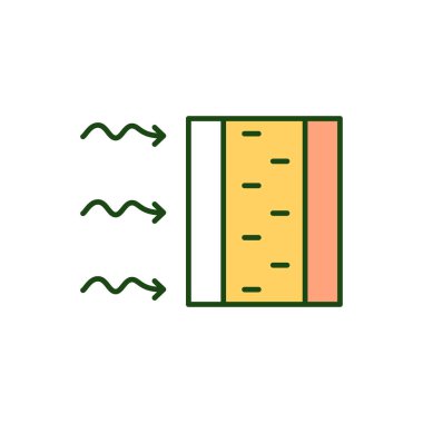 Zehirli olmayan yalıtım RGB renk simgesi. Evin termal kontrolü. Sürdürülebilir enerji. Modern inşaat. Yeşil ev teknolojisi. Havalandırma için katmanlı malzeme. İzole vektör illüstrasyonu