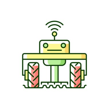 Tarımsal RGB renk ikonunda robot bilimi. Tarım endüstrisinde otomasyon. Bioteknoloji mühendisliği. Yüksek teknoloji. İzole vektör illüstrasyonu