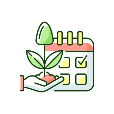 Tahmini ekme zamanı RGB renk simgesi. Büyüme mevsimi. Bitki üretimi. Hasat. Akıllı çiftçilik. İzole vektör illüstrasyonu