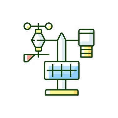 Hava durumu istasyonları RGB renk simgesi. Tarım meteor analizi. Uygun tarım koşulları. Hava verileri. Çevresel izleme. İzole vektör illüstrasyonu