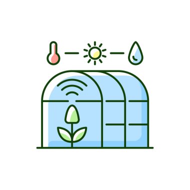 Akıllı sera RGB renk simgesi. Tarım yönetimi. Tarım ortamı. Kapalı alanda çiftçilik. İzole vektör illüstrasyonu
