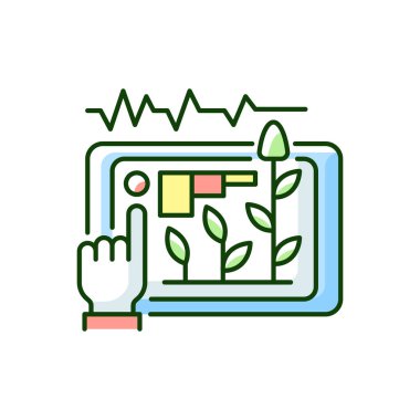 RGB renk simgesi öngörü ver. Toprak testi bilgileri. Ekin büyüme tahminleri. Makine öğrenimi. Analiz sistemi. İzole vektör illüstrasyonu