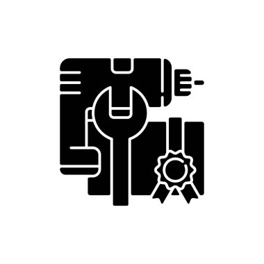 DIY atölye siyah glyph simgesi. Elektrikli matkap ve hummer konusunda ustalaşıyorsun. Çekici düzgün kullan. Hedefe ulaşılıyor. Beyaz uzayda siluet sembolü. Vektör izole illüstrasyonu