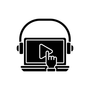 Talep üzerine giyilen siyah kabartma simgesi. Pratik online ders. Profesyonel personel becerilerini geliştirmek için. Beyaz uzayda siluet sembolü. Vektör izole illüstrasyonu