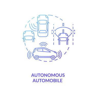 Özerk otomobil konsepti ikonu. CPS uygulama fikri ince çizgi çizimi. Kendi kendine giden, sürücüsüz bir araba. Çevreyi algılama yeteneği olan bir araç. Vektör izole edilmiş RGB renk çizimi