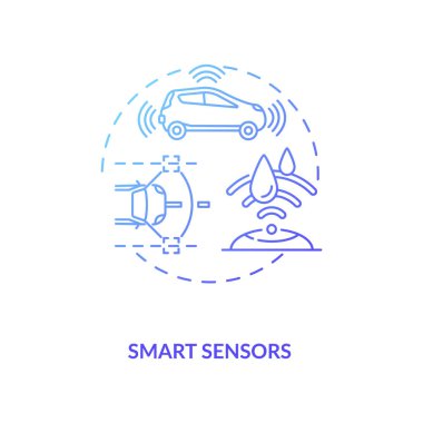 Akıllı sensörler konsept simgesi. Endüstri 4.0 eğilim fikri ince çizgi çizimi. Güvenilirlik ve kontrol arttırılıyor. Veri toplama ve kendini tanılama özellikleri. Vektör izole edilmiş RGB renk çizimi
