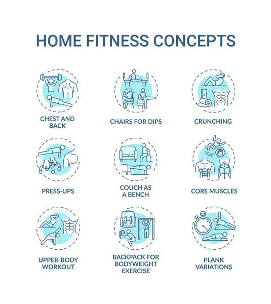 Set Icone Concetto Fitness Domestico Idea Sessione Allenamento Fisico Sottile — Vettoriale Stock
