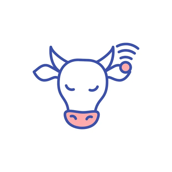 Vache Avec Puce Surveillance Animale Icône Couleur Rvb Identification Par — Image vectorielle