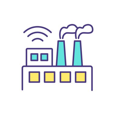 Özerk üretim RGB renk simgesi. Otomatik fabrika robotları. Operasyon seviyesinde insan kontrolü olmadan. İnsan emeği olmayan bir fabrika. Katkı maddesi üretimi. İzole vektör illüstrasyonu