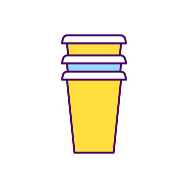 Tek kullanımlık bardaklar RGB renk simgesi. Geri dönüşümlü karton. Tek kullanımlık kağıt aletler. Sıcak içecekler için biyo-çözünebilir kağıt tabanlı bardaklar. Çevre dostu materyaller. İzole vektör illüstrasyonu