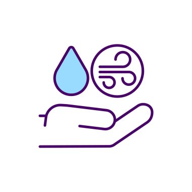 Su kalitesi koruması RGB renk simgesi. Su kaynaklarını koruyorum. Su ekosistem statüsü arttırılıyor. Akan kirliliği azaltıyorum. Kirlenmeyi önleme. İzole vektör illüstrasyonu