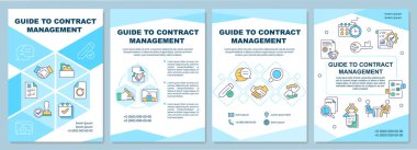 Kontrat yönetim broşürü için kılavuz. İş süreci. Broşür, broşür, broşür baskısı, doğrusal simgelerle kaplama tasarımı. Dergiler için vektör planları, yıllık raporlar, reklam posterleri